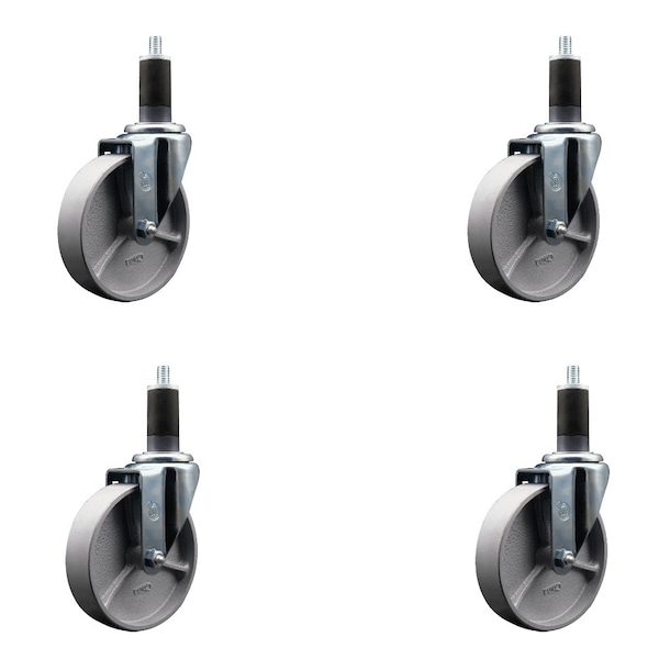 5'' Semi Steel Wheel Swivel 1-1/4'' Expanding Stem Caster Set, 4PK